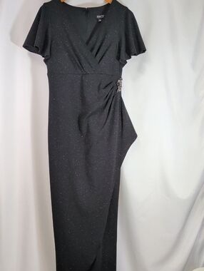 Ignite Evening Black Maxi Dress with Side Embellishment